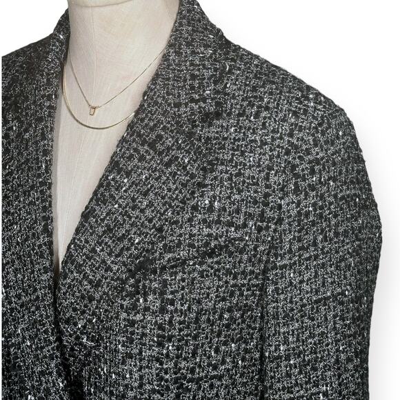 THEORY Wool Double Breasted Jacket Piazza Noelle Tweed Coat Gray Black Creative - Picture 5 of 15